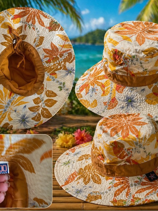 eel wear Accessories - Women's Floral Sun Bucket Hat - Mustard & Cream